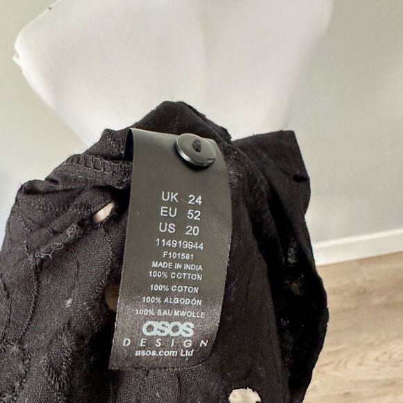 ASOS Design Curve Broderie Smock Top with Peplum Hem & Puff Sleeve in Black - Picture 13 of 13